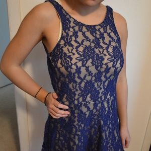 Lace Nude and Blue Dress Semi Formal Homecoming